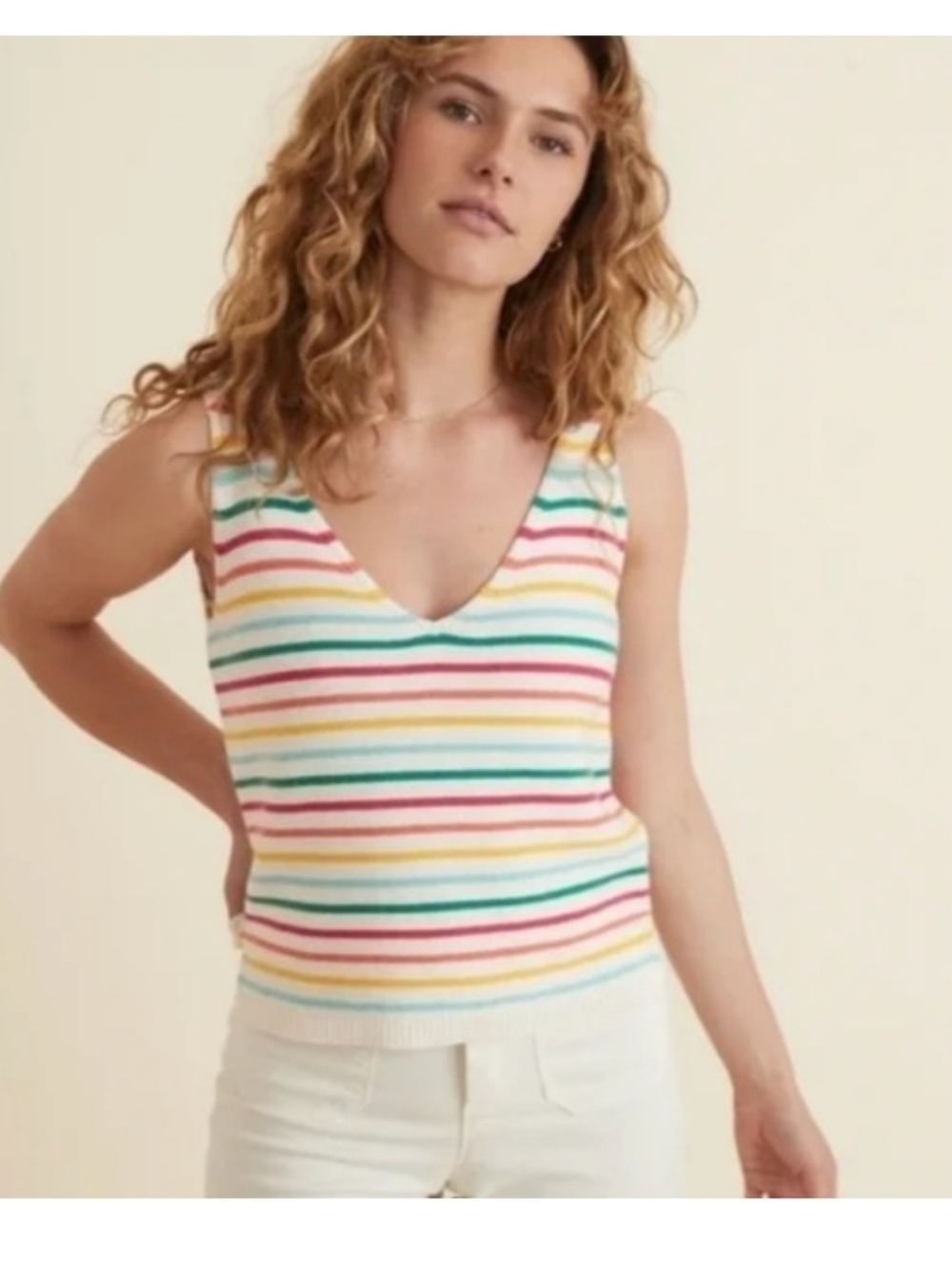 Marine Layer Finley Sweater Tank Top In Oat Multi Stripe, Size M